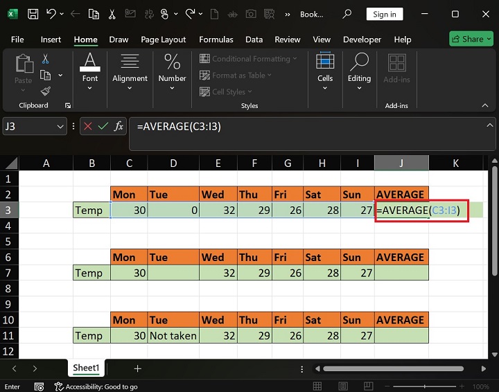 AVERAGE Function in Excel