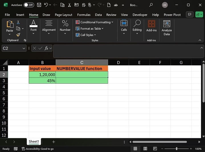 Calculate NUMBERVALUE Function for Given Input1