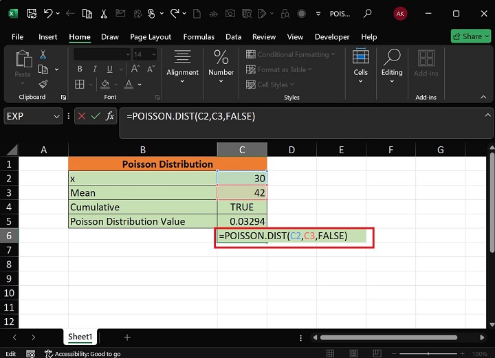 Calculate the Poisson Distribution in Excel3