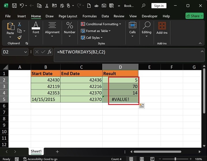 Calculate Working Days between Start and End Date3