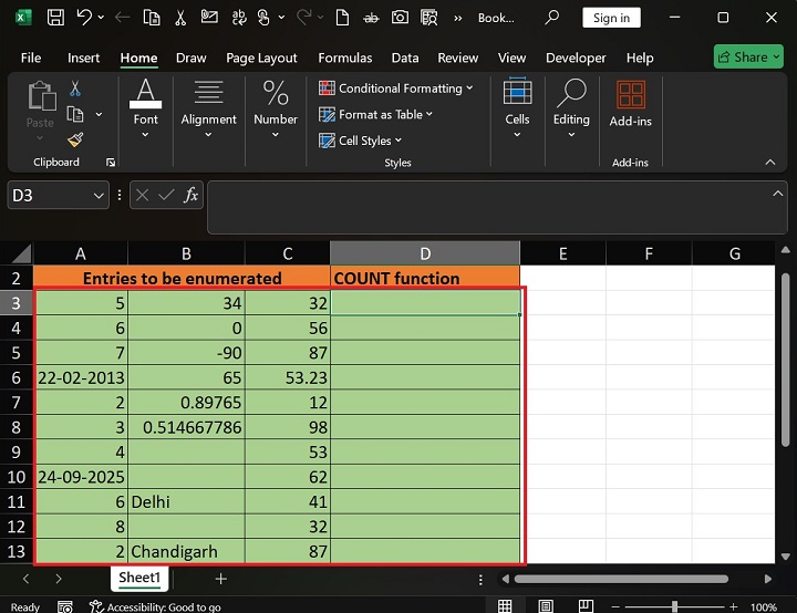 COUNT Function in Excel