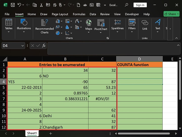 COUNTA Function in Excel