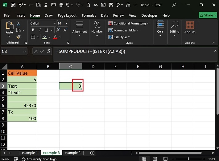 Counting Number of Text Values using SUMPRODUCT2
