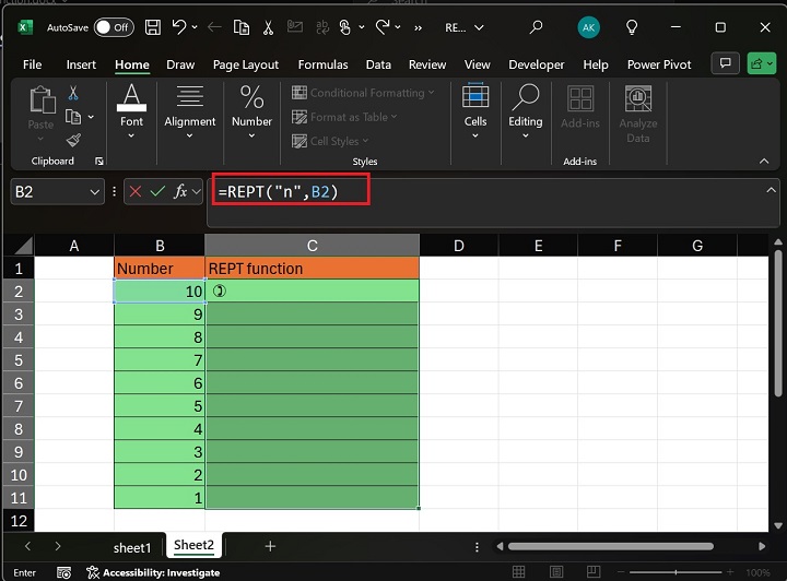 Create Horizontal Pattern Using REPT Function1