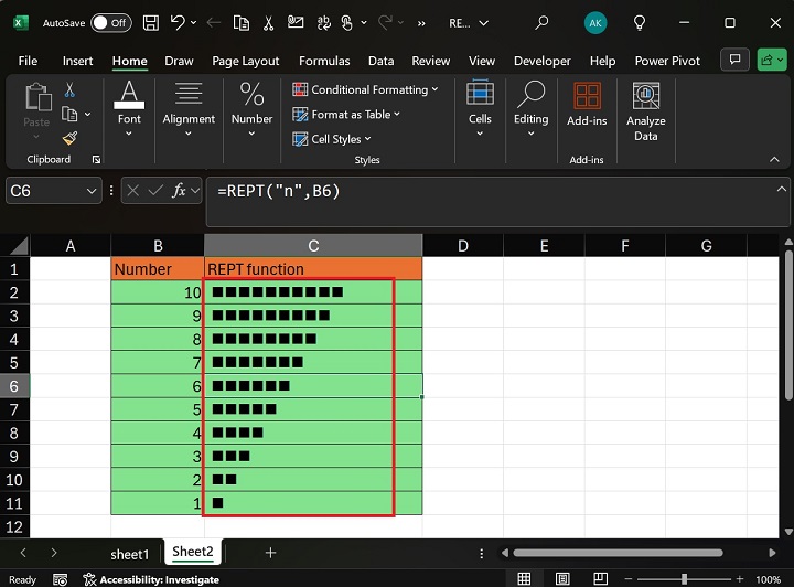 Create Horizontal Pattern Using REPT Function4