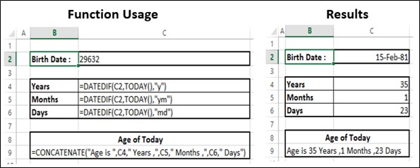 DATEDIF Function in Excel