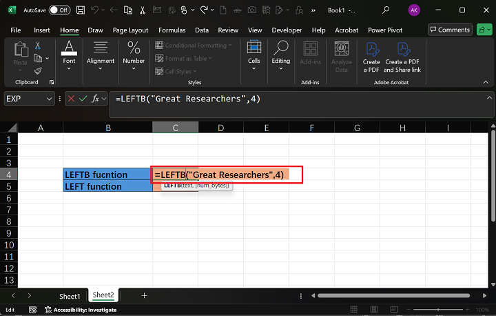 English Language Using LEFTB Function