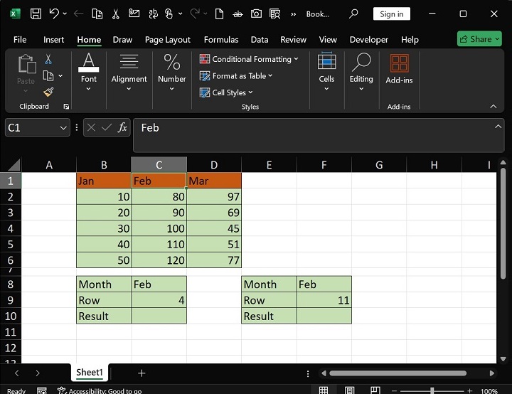 Execute the HLOOKUP Function in Excel1
