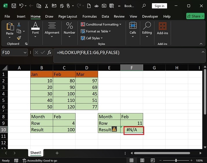 Execute the HLOOKUP Function in Excel5