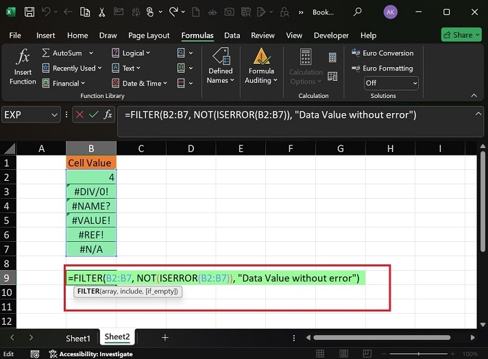 FILTER Function with ISERROR Function1