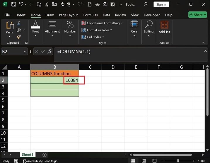 How to Apply COLUMNS Function in Excel2