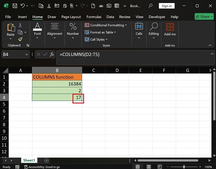 How to Apply COLUMNS Function in Excel6