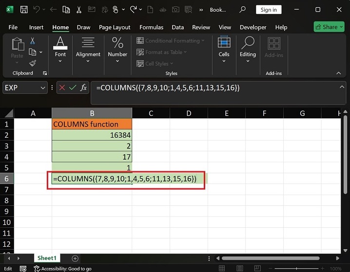 How to Apply COLUMNS Function in Excel7