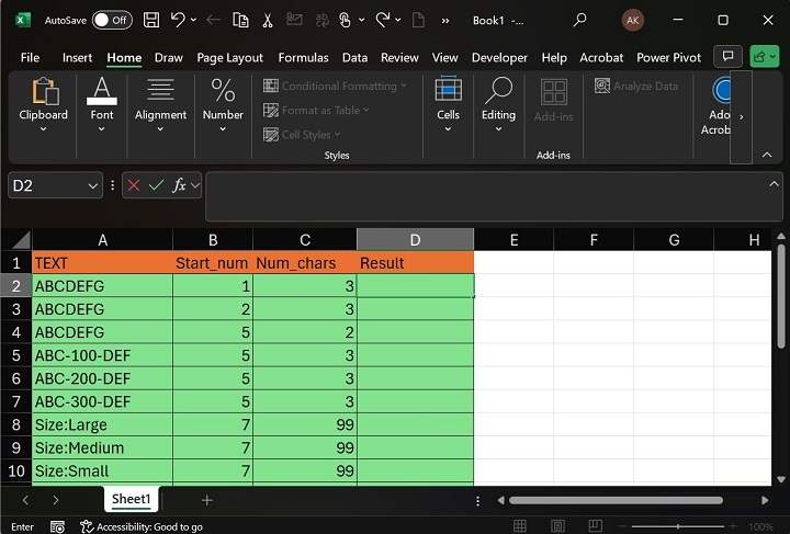 How to apply MID function in a worksheet1