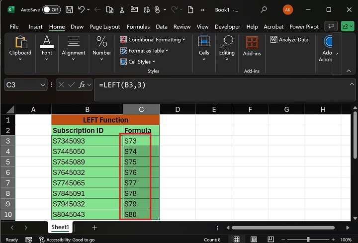 How to Execute the LEFT Function in Excel3