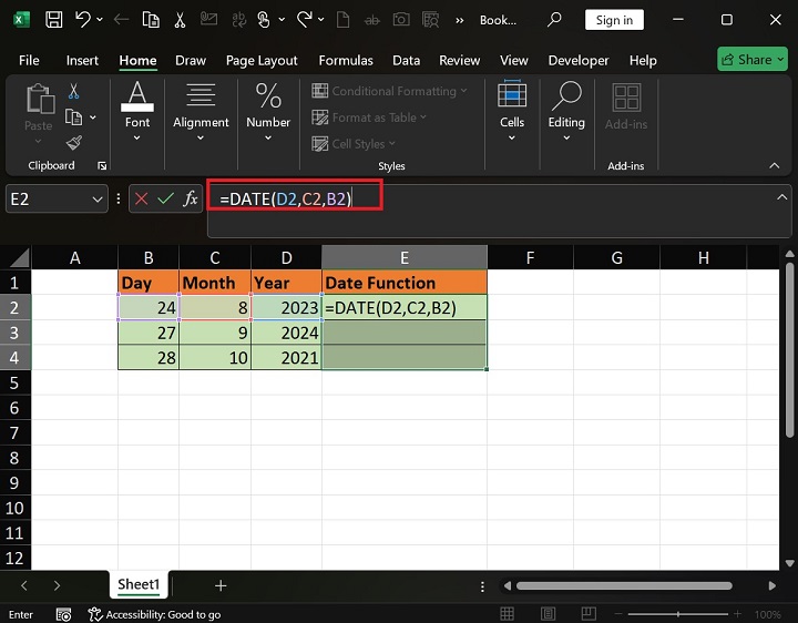 How to use the DATE Formula in Excel2