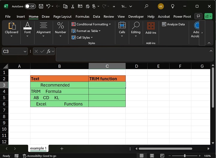 How to use the TRIM function in Excel1