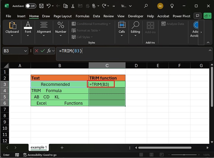 How to use the TRIM function in Excel2
