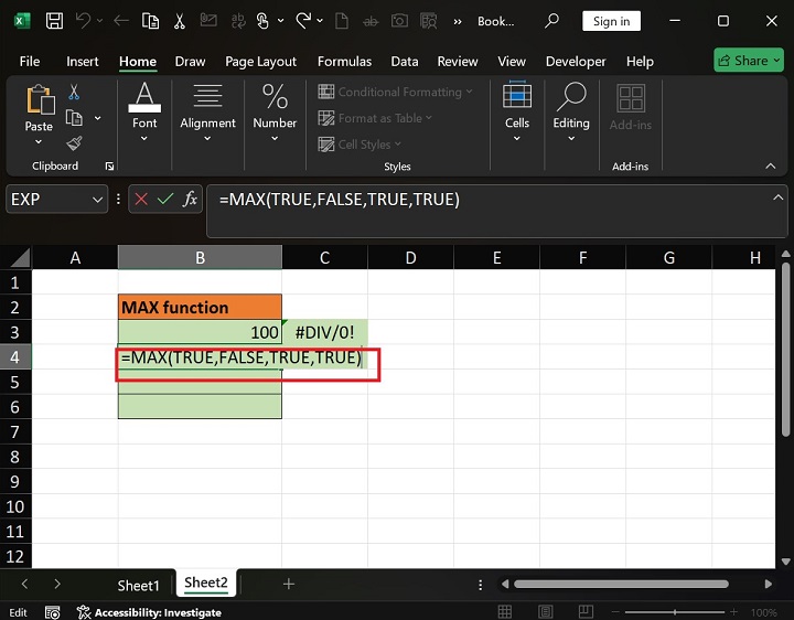 MAX Function in Excel 7