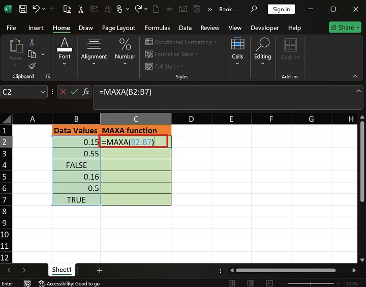 MAXA Function in Excel 1