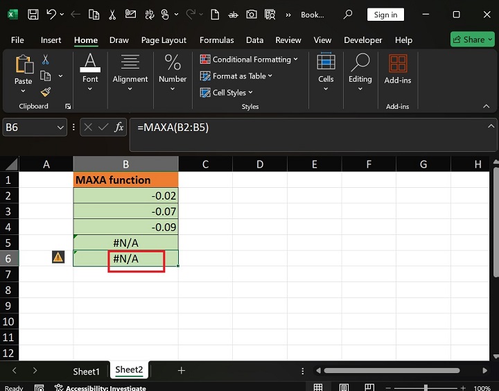 MAXA Function in Excel 3