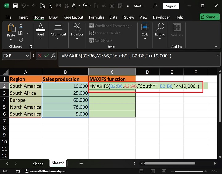 MAXIFS Function in Excel 2