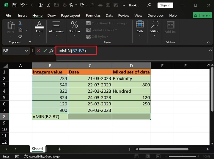 MIN Function in Excel