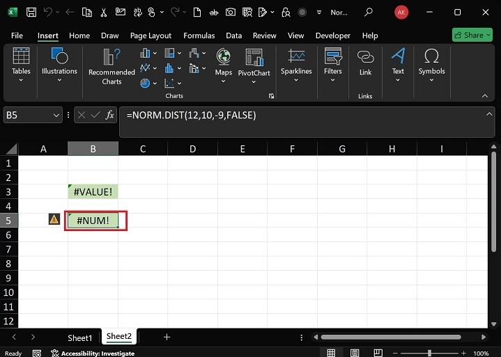 NORM.DIST will retrieve #NUM! Error2