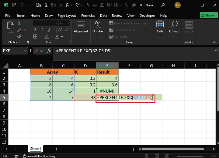 PERCENTILE.EXC Function7