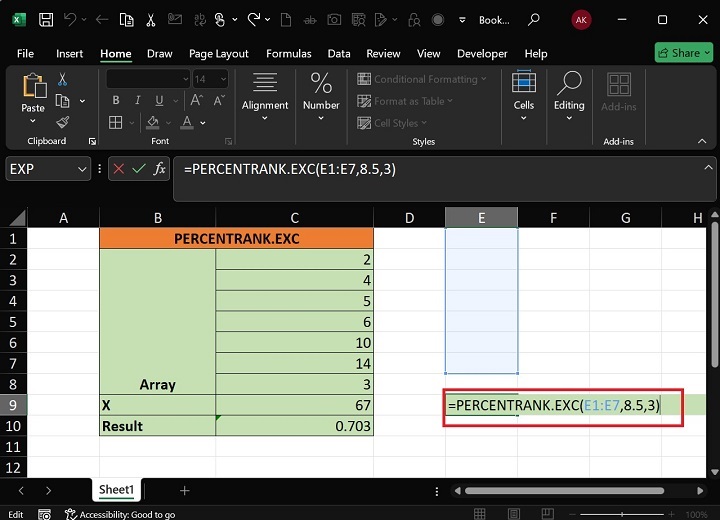 PERCENTRANK.EXC Function4
