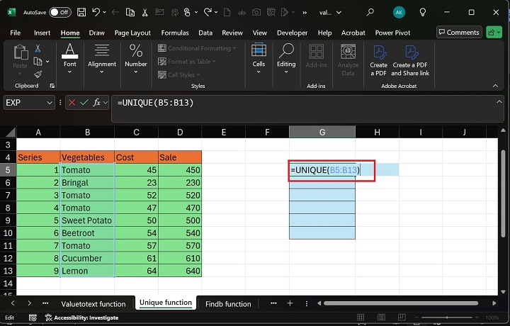 UNIQUE Function in Excel 1