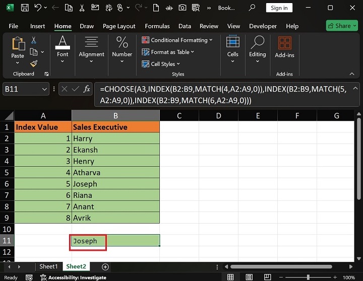 Use CHOOSE Function with INDEX and MATCH Functions3