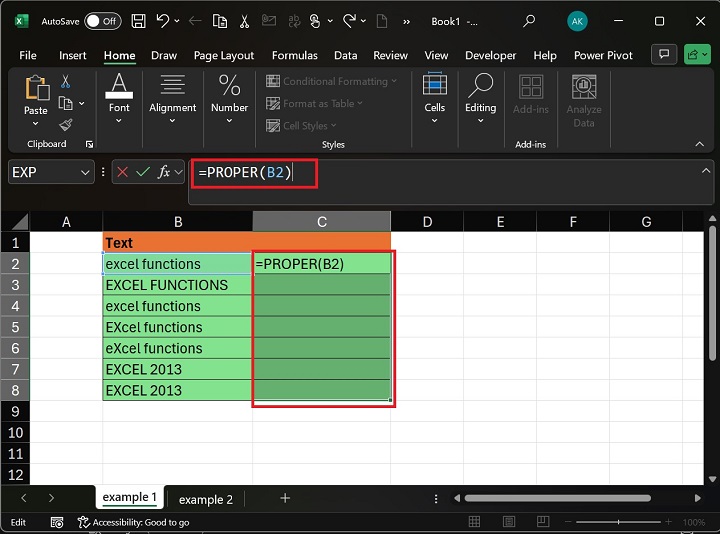 Use of PROPER function in Excel for Entire Column2