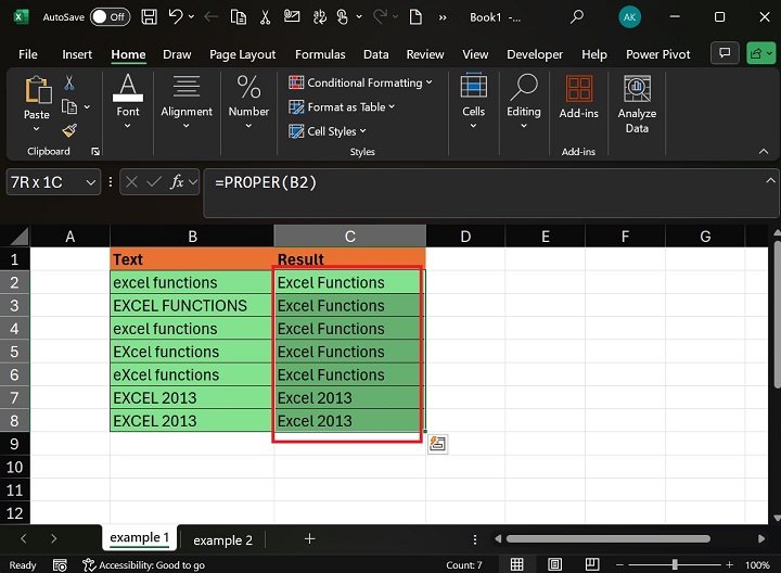 Use of PROPER function in Excel for Entire Column3