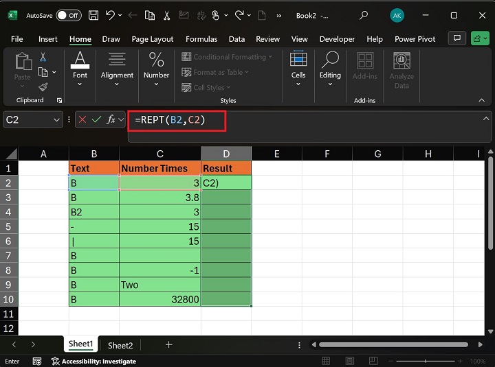 Use of REPT Function in Excel2