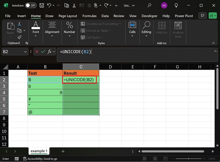 Use of UNICODE function in Excel2