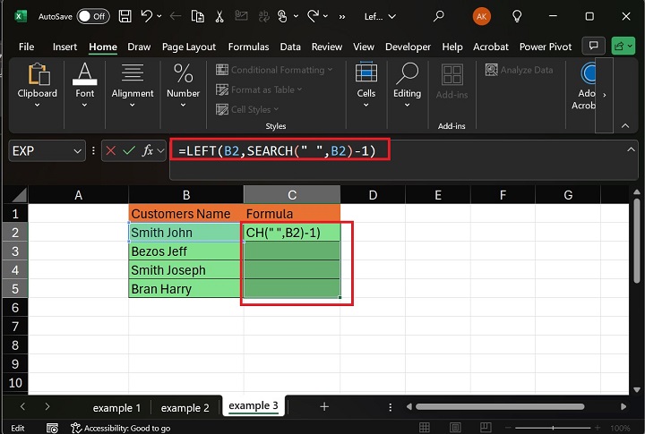 Using the LEFT and SEARCH Function2