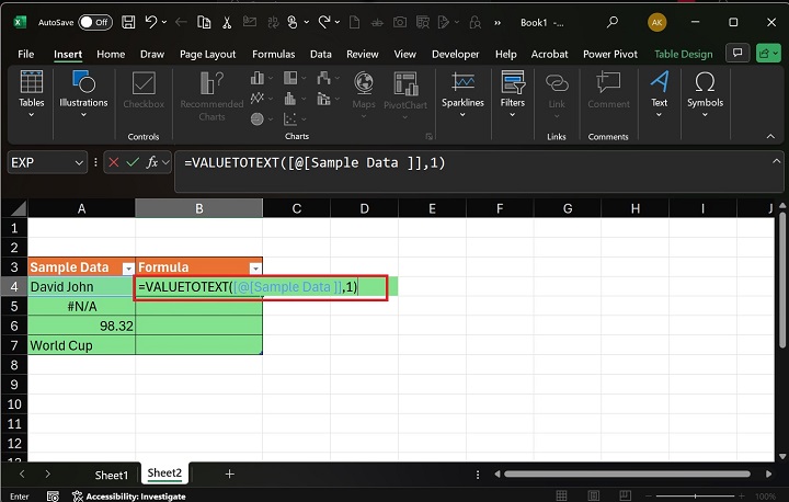 VALUETOTEXT Function in Excel 1