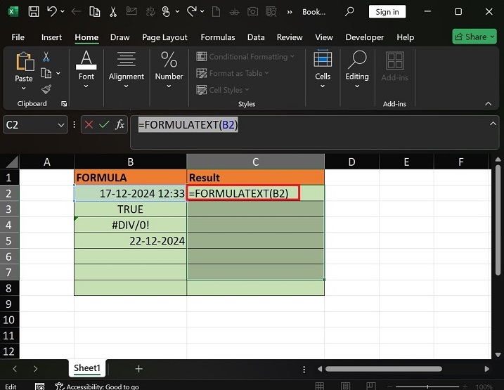 What does FORMULATEXT Function do in Excel2