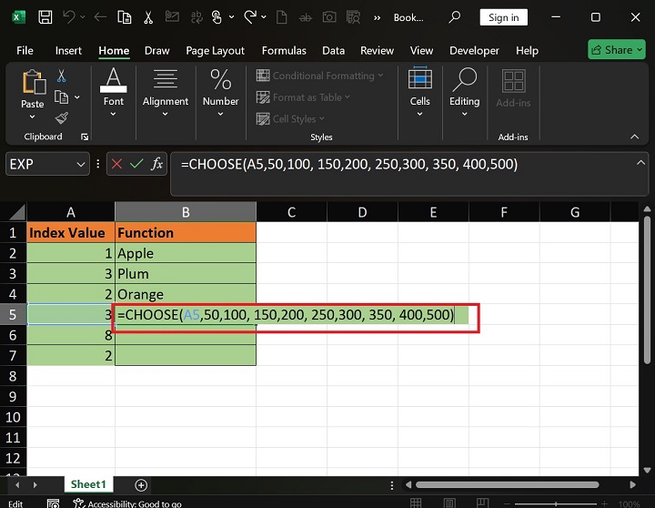 What does the CHOOSE Function do in Excel4
