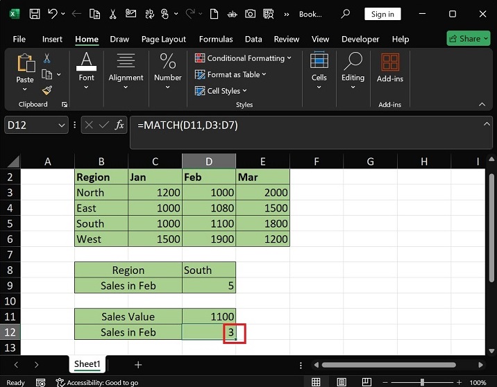 What does the MATCH Function do in Excel6