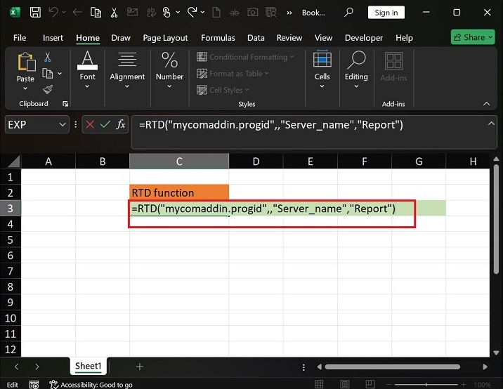 What does the RTD Function do in Excel1