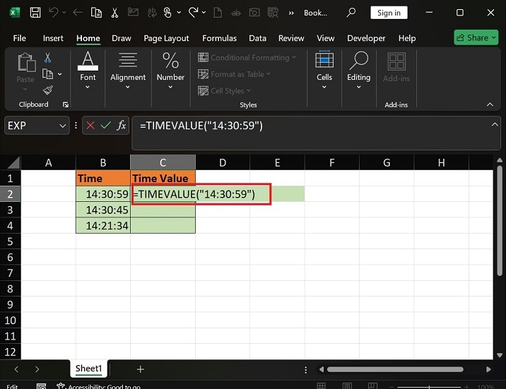 What does TIMEVALUE Function do in Excel2
