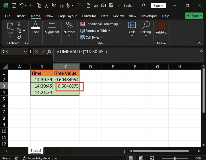 What does TIMEVALUE Function do in Excel5