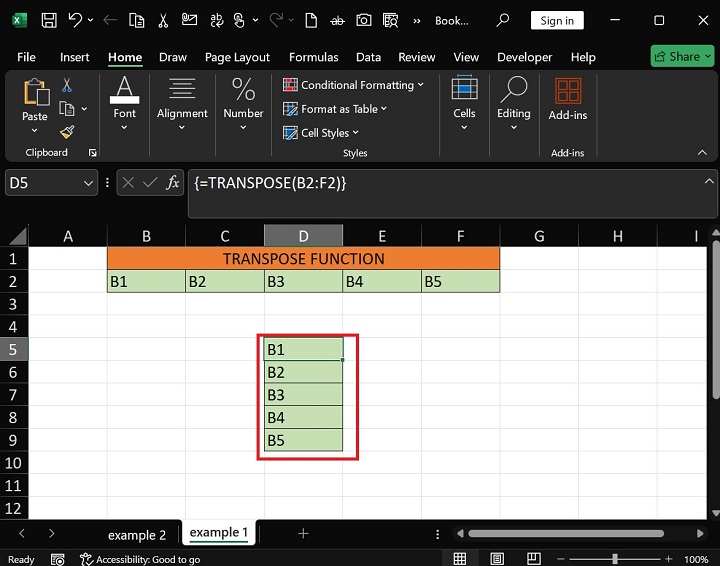 What does Transpose Function do in Excel2