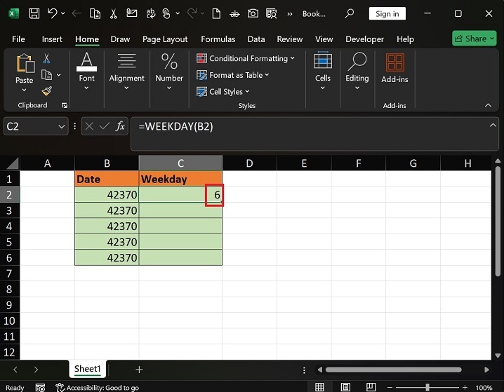 What does WEEKDAY Function do in Excel2