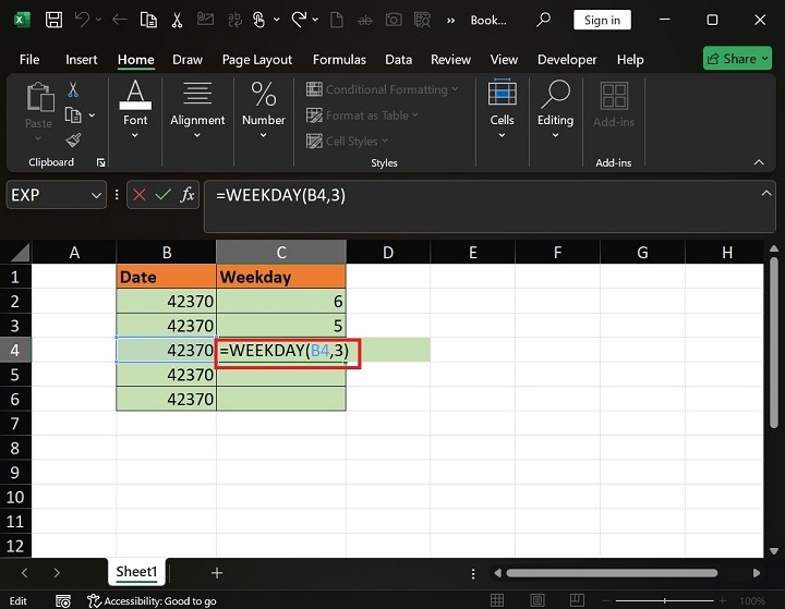 What does WEEKDAY Function do in Excel5