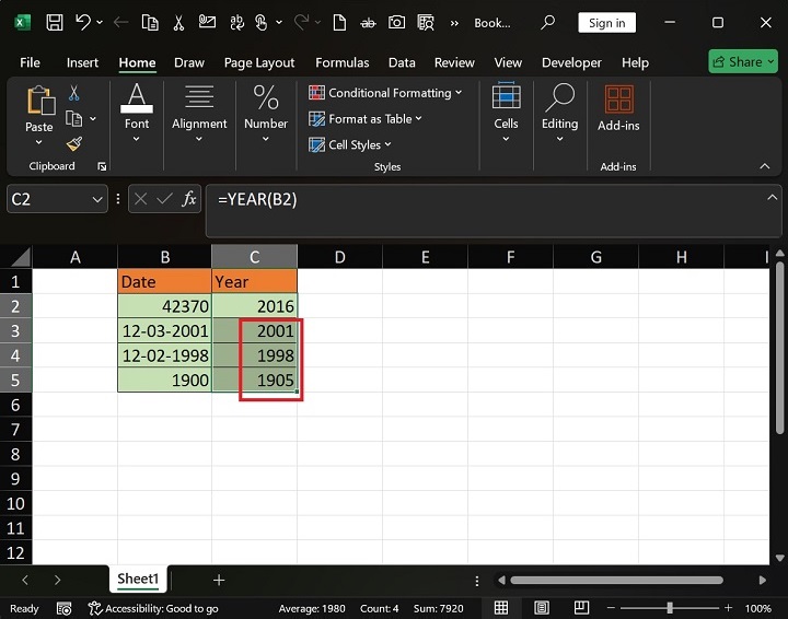 What does YEAR Function do in Excel4