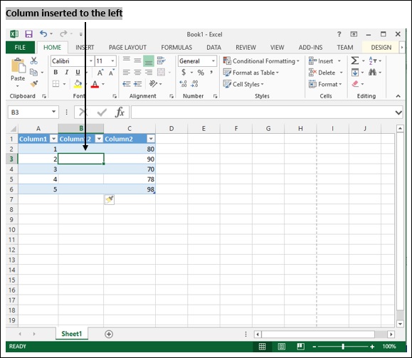 Column Inserted to left