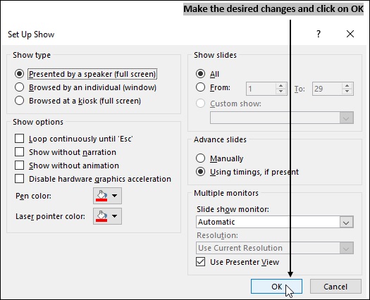 SetUp for Presentation